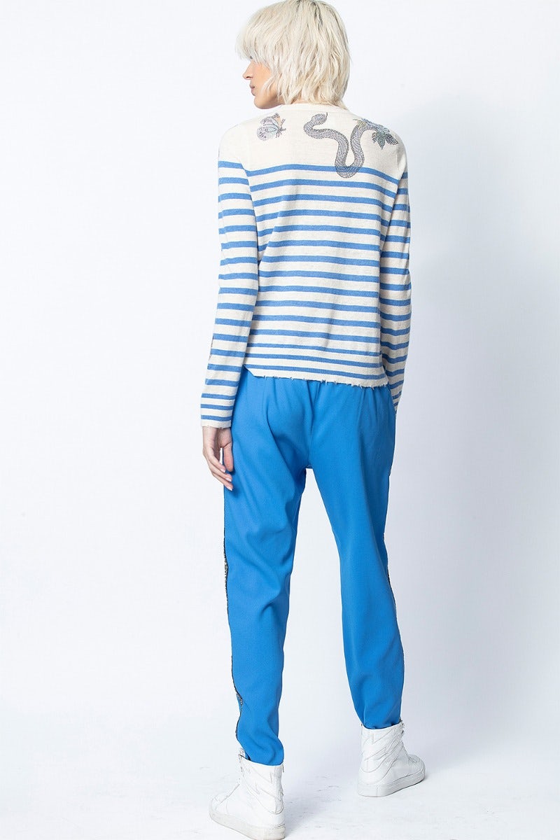 Pull Miss Stripes Multicusto Cachemire - Pull à rayures en cachemire à strass femme.